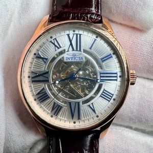 Invicta “Vintage” Skeleton Auto Men's Watch Rose Gold/Brown Leather 23636 45mm